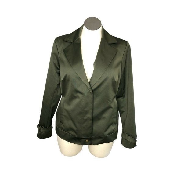 Blazer Jackets & Blazers - Coldwater Creek Blazer Jacket Dark Green Zip Pockets Belted Cuffs Womens 16